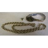 9ct gold rope chain (af) 6.9 g, 9ct gold scrap earring and 9ct gold watch case (missing face) with