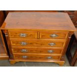 Yew wood veneer chest of drawers with half column corners & plate handles L 87cm Ht 74cm D 46cm