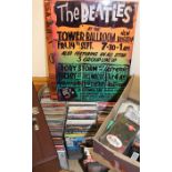 Quantity of CDs, DVDs, cassette tapes & 2 Beatles metal signs