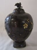 Japanese bronze incense burner Meiji period with gilt decoration and bird finial H 18 cm
