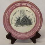 Sunderland lustre circular plaque "Adam Clarke Wesleyan Minister", dia. 18cm