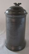 Large lidded pewter tankard engraved 'King Edward's School Louth Athletic Sports May 1881' H 21 cm