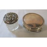Silver trinket pot hallmarked 1918 and silver topped glass pot Birmingham hallmark