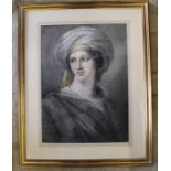 Gilt framed print depicting a lady in a turban in the manner of Guido Reni / Joshua Reynolds 59cm