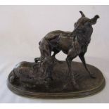 Bronze sculpture of a greyhound and spaniel signed P J Mene L 25 cm H 16.5 cm