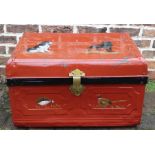 Tin trunk with hand-painted dog and pheasant decoration