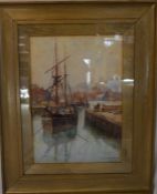 Watercolour of Whitby Harbour by Frank Rousse Frame size 56cm by 44cm