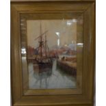 Watercolour of Whitby Harbour by Frank Rousse Frame size 56cm by 44cm