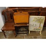 Victorian mahogany hall chair, small oak occasional table, magazine rack & a French hand painted