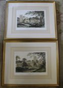 Pair of gilt framed lithographic prints depicting Fountains Abbey, published by A Johnson & Co Ripon