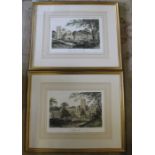 Pair of gilt framed lithographic prints depicting Fountains Abbey, published by A Johnson & Co Ripon
