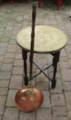 Middle Eastern folding brass table and copper warming pan