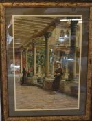 Watercolour of monastery scene believed to be the Abbey Gregorio signed  E S. Frame size 69cm by