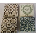 Set of 4 Wedgwood transfer printed fern pattern tiles, 9 geometric pattern tiles marked LT & 3 early