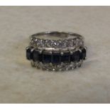 18ct white gold sapphire and diamond ring - diamond total 0.50 ct, sapphire total 1.3 ct, size O