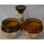 Pair of Doulton Lambeth ware jardinieres Ht 19cm & a jardiniere stand