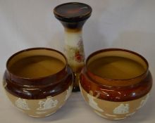 Pair of Doulton Lambeth ware jardinieres Ht 19cm & a jardiniere stand