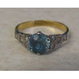 18ct gold and platinum aquamarine and diamond ring (aquamarine badly scratched/pitted) size P weight