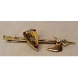 Tested as 14ct gold arrow brooch set with diamonds (approx. 0.40ct) & rubies (approx. 0.16ct), and
