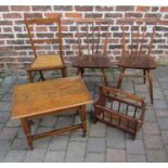 3 chairs, small table and magazine rack