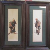 Pair of framed early 20th century Chinese watercolours of an elderly man and woman by S Hodo 69 cm x