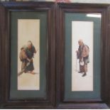 Pair of framed early 20th century Chinese watercolours of an elderly man and woman by S Hodo 69 cm x