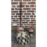 Pouffe, copper samovar and warming pan