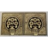 Pair of large Victorian sepia printed tiles 8" square