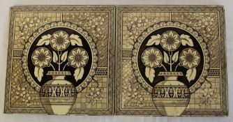 Pair of large Victorian sepia printed tiles 8