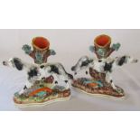 Pair of Staffordshire spill vases in the form of hunting dogs / retrievers H 15 cm