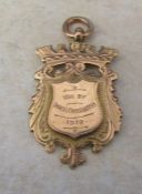 9ct gold fob 'won by Dorcas Crookshanks 1919 presented by Rev F D Waite Middle Grade' Birmingham