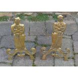 Pair of Knight figure brass fire dogs