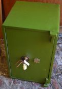 Small green safe with key Ht 56cm W 35cm