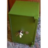 Small green safe with key Ht 56cm W 35cm