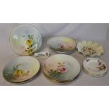 Royal Worcester comports & plates with hand-painted rose decoration & set of 4 saucers etc.