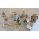 Set of 9 Beswick Frederick Warne & Co Beatrix Potter 1970s figurines - Hunca Munca sweeping 1977,