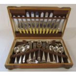 Harrison Bros & Howson oak cased half canteen of cutlery 'Presented to Lieut R R Walker by the
