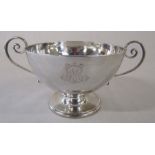 19th century French silver twin handle pedestal bowl (repair to one handle) H 8.5 cm weight 7.06