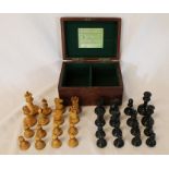 Staunton chess set by Jaques & Co in mahogany box, height of king 9cm