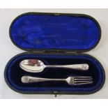 Cased silver fork and spoon London 1906 engraved 'Erica' weight 1.37 ozt