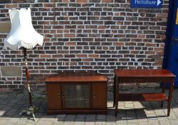 Mahogany standard lamp with shade, TV cabinet and hall / consort table