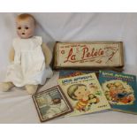 German composition head doll, boxed Pelote & Ludo, "Molly and the Moon Fairies" & 2 Lucie Attwell