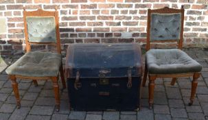 Domed top trunk & a pair of Victorian dining chairs