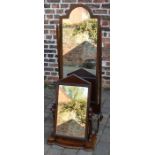 Early 20th century oak cheval mirror & a Victorian mahogany toilet mirror