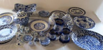2 boxes of assorted blue and white ceramics