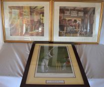 Pair of A L Grace limited edition prints signed by Len Hutton 'Vision Of A Hat-trick' & 'A Century