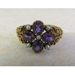 9ct gold amethyst and seed pearl ring Birmingham 1995 size W/X weight 3.7 g