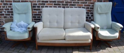 Ercol 2 seater settee & 2 Ercol swivel / electric recliner chairs