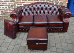 3 piece button back leather Chesterfield sofa with leather storage stool