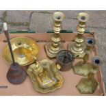 Brass candlesticks, chamber sticks etc